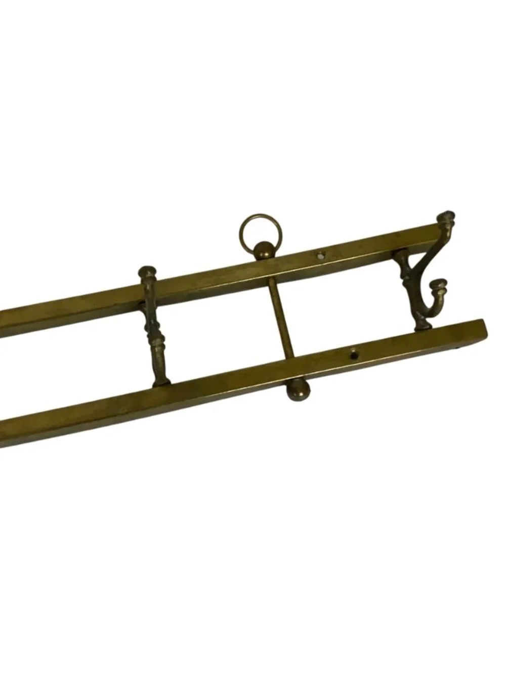 Vintage Brass Wall-Mounted Coat & Hat Rack With Ornate Hooks And Ring Details